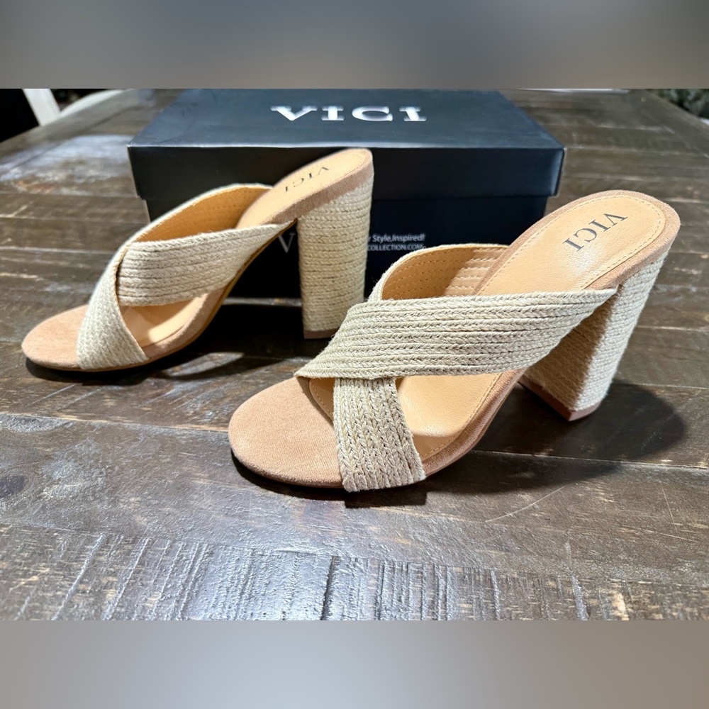 NIB Vici Palmer Criss Cross Heeled Sandal in Camel Sz 8.5 Cruise Vacay Yacht - Picture 6 of 8